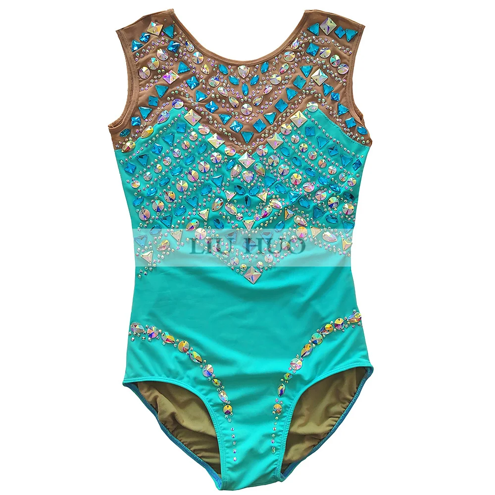 LIUHUO ปรับแต่งผู้หญิงเครื่องแต่งกายจังหวะยิมนาสติก Leotards การแข่งขันสเก็ตน้ําแข็งชุดสีฟ้าวัยรุ่นโมเดิร์น