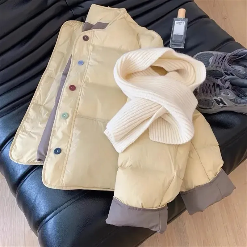 

Женская короткая теплая куртка с круглым вырезом на хлопковой подкладке, пальто 2026, зимняя женская свободная корейская куртка больших размеров, нежная стеганая верхняя одежда