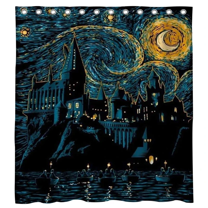 Mysterious Starry Castle At Night Design Shower Curtain Bathroom Decor