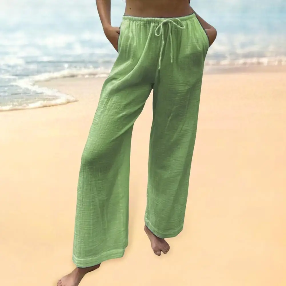 Solid Color Bottoms Elastic Waist Pants Stylish Women's Wide Leg Pants with Elastic Waist Pockets for Spring Summer for Ladies