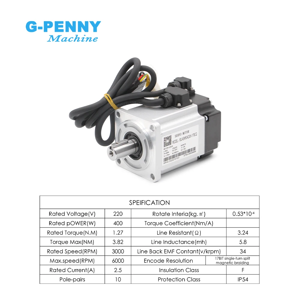 G-Penny & JMC 60gst 17 Bit Absolute 400w 220V 3000r/min 1.27N.m JAND4002-20B 60JASM504230K With Magnetic AC Servo motor kits