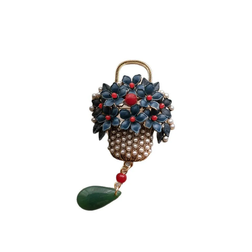 Retro flower basket brooch, women's fashionable and simple pin
