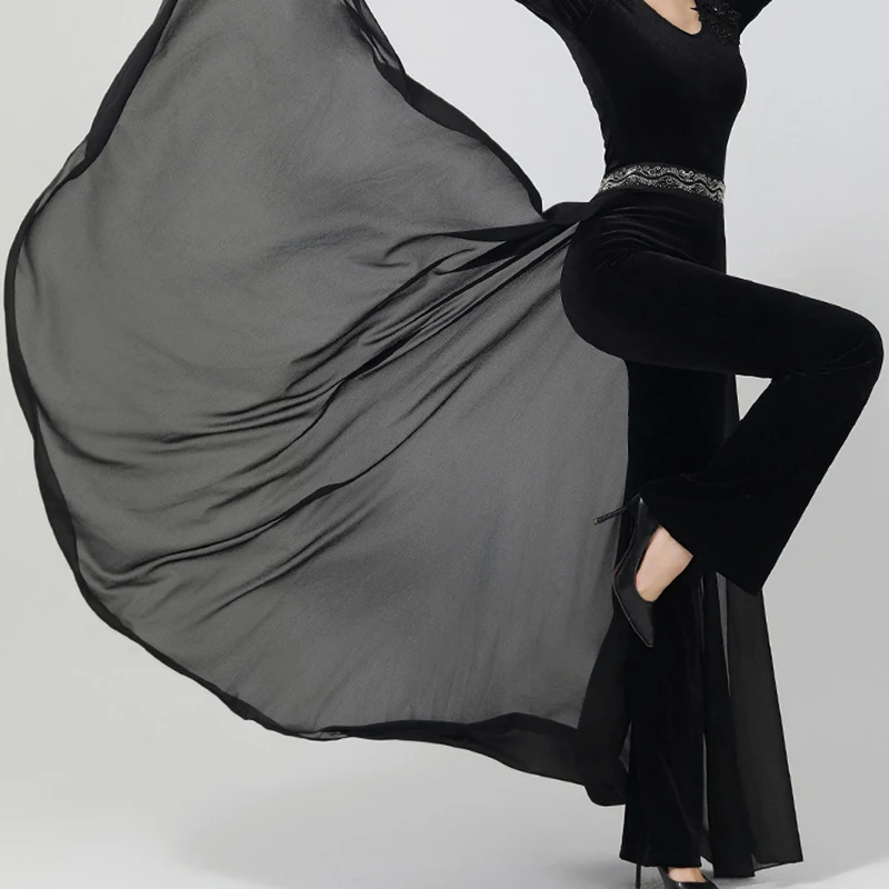 Nieuwe Gradiënt Chiffon Dans Hippe Sjaal Met Cummerbund Riem Modern Dance Kostuum Catwalk Ractice Model Bell-Bottoms Dansbroek