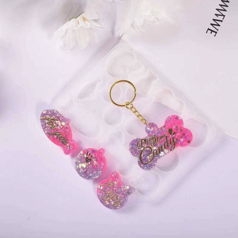 DIY Pet Cat Hanging Silicone Molds Crystal Handmade Bone Pendant Anti Loss Nameplate Keychain Resin Mold Crafts Cake Food Baking