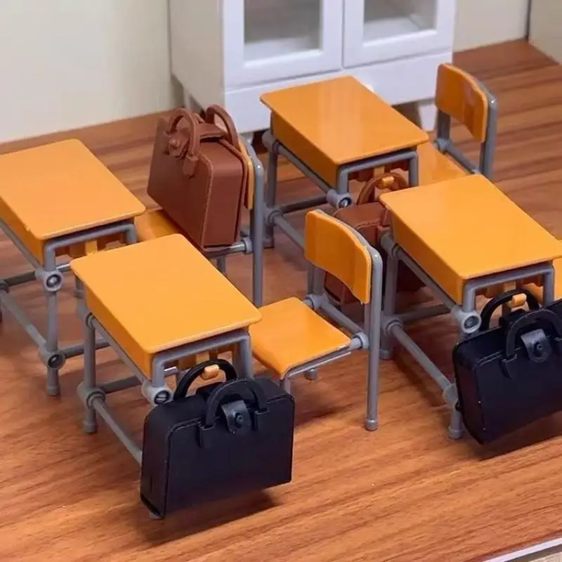Mini Desk Simulation Schoolbags, 1/12 Scale Vintage Miniature Dollhouse Furniture, 3/6PCS Classroom Backpack Ornaments