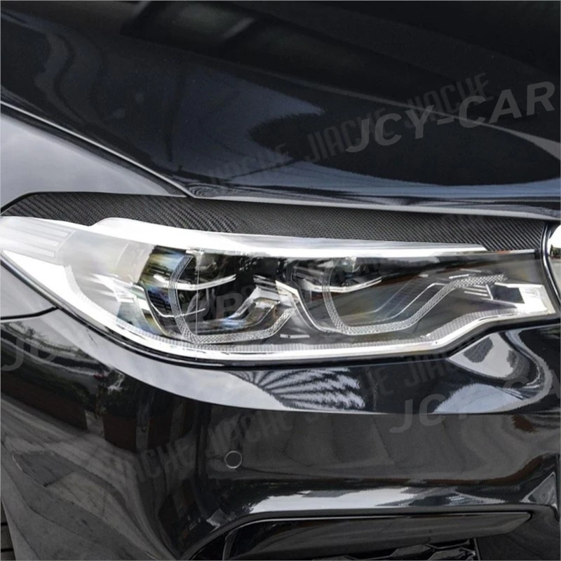 

JCYECF For BMW 5 Series G30 G38 530i 540i M550i 2017-2023 Carbon Fiber Front Headlight Lamp Eyebrow Trim Hood Sticker