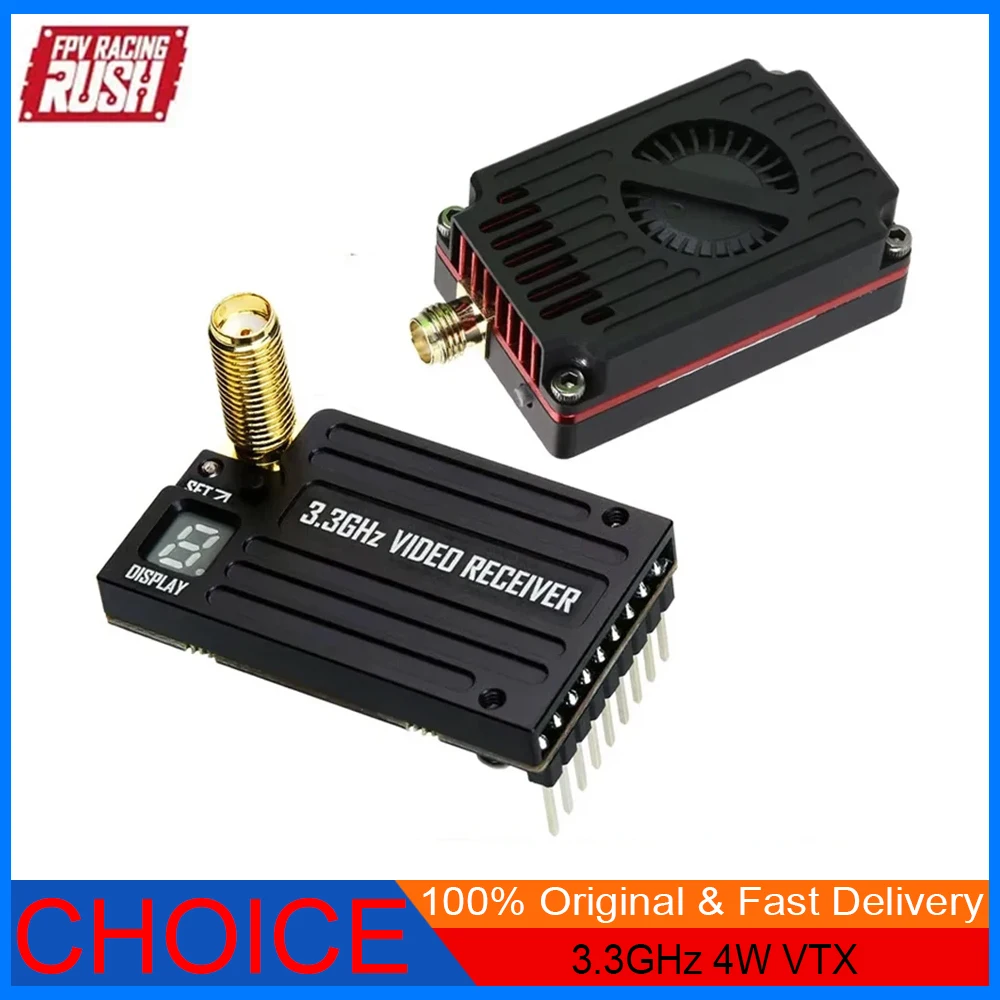 

RUSHFPV 3.3GHz 4W High-Power VTX - IRC Tramp Protocol 7-30V & 3.3GHz VRX Glasses for FPV Long Range & Racing Drones
