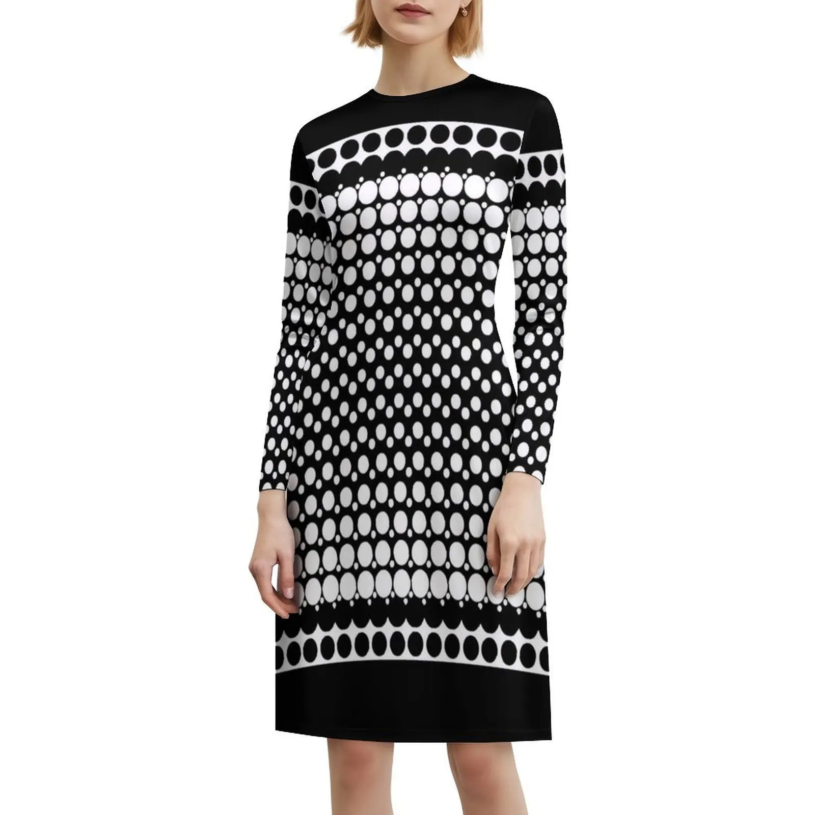 أبيض وأسود البوب النقاط 4 فستان بصدر مفتوح فستان حفلة صيفي أنيق للنساء أبيض وأسود نصف لهجة النقاط البولكا #6