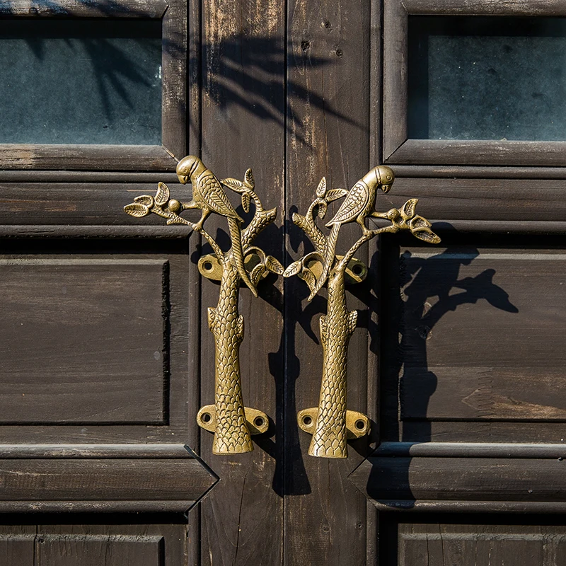 

IMPEU Parrot Bird Tree Design Door Handle, Unique Handmade Brass Antique Vintage Style Door Pull, Two Color Available