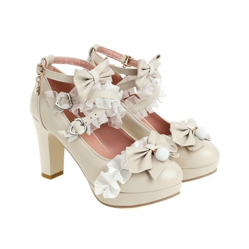 Plus Size Super High Heels Sweet Lolita Harajuku Maid Cosplay Shoes Bow Mary Jane Women Shoes