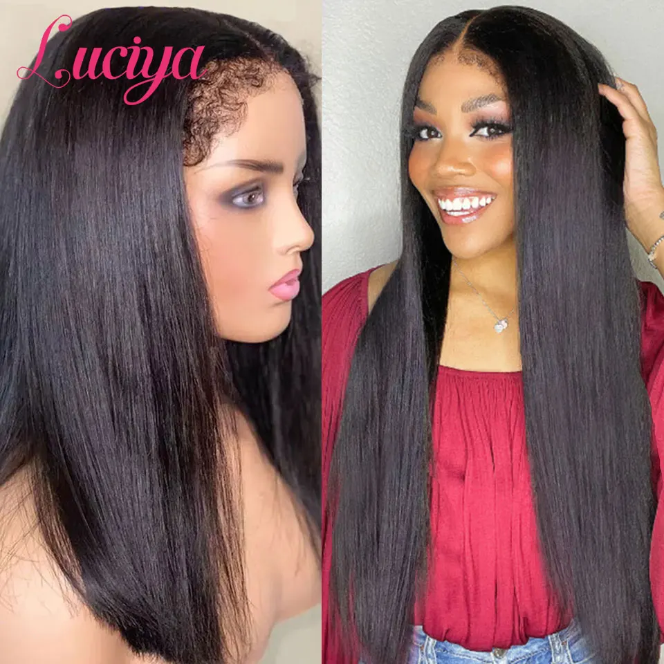 4C kinky Edges Bone Straight 13x4 Full Lace Front Wigs Curly Baby Hair 13x6 HD Lace Frontal Human Hair Wigs Glueless Closure Wig