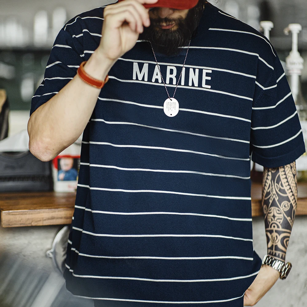 Maden Contrasting Color Striped Short Sleeve T-Shirts Men Letter Printed Half Sleeve T-Shirt Summer Breathable Tops Plus Size