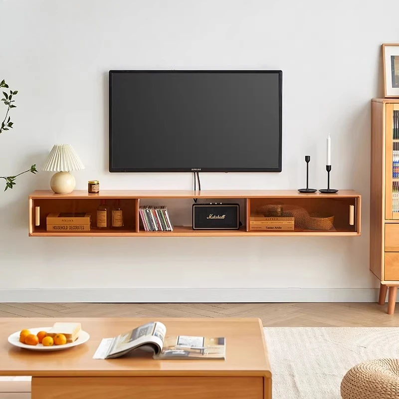

Solid wood suspended TV cabinet modern simple Nordic small apartment living room wall cabinet