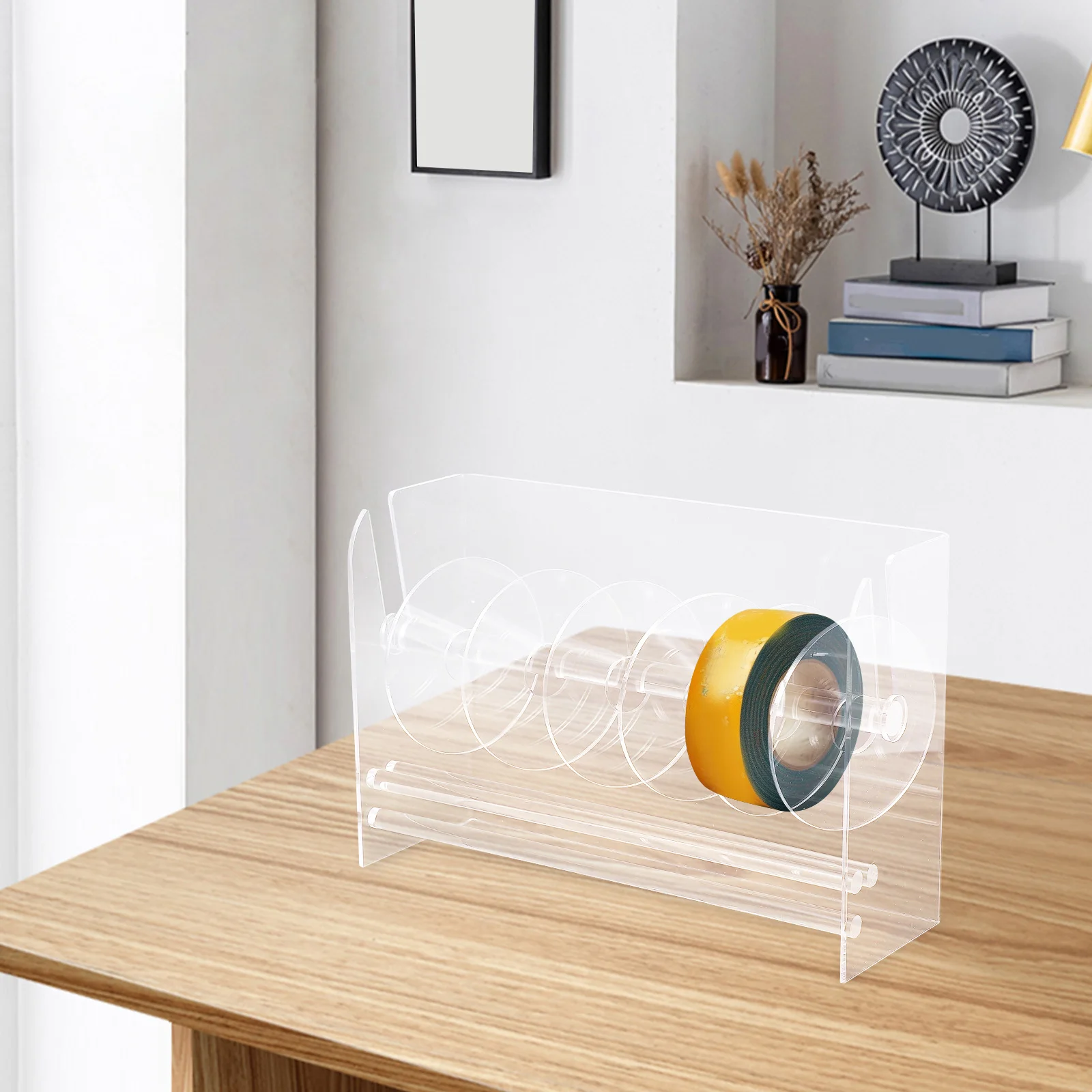 

Sticker Dispenser Holder Acrylic Tape Stand Adjustable Label Roll Organizer Storage Rack For Office Use Transparent Sticker