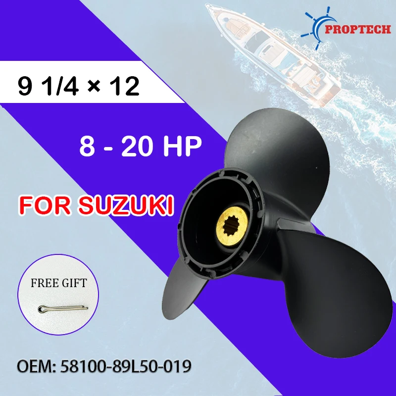 9 1/4*12 Outboard Propeller For Suzuki 8hp 9.9hp 15hp 20hp Boat Motor 58100-89L50-019 3 Blade 10 Spline Aluminum Alloy Screw