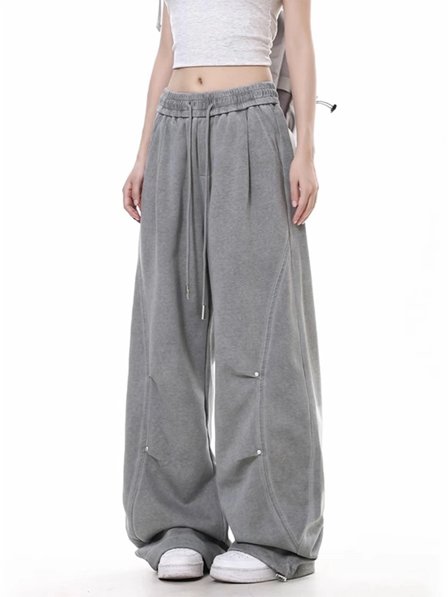 

Женские серые мешковатые брюки, спортивные штаны большого размера с резинкой, Harajuku, японский стиль 2000-х годов, винтажные танцевальные брюки Y2k, одежда