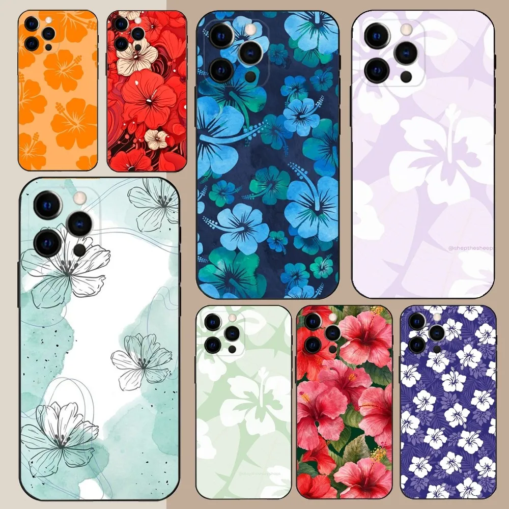 Hibiscus Retro Hawaiian Flower  Phone Case For Apple iPhone 15,14,13,12,11,Pro,X,XS,Max,XR,Plus,Mini Soft Black Cover