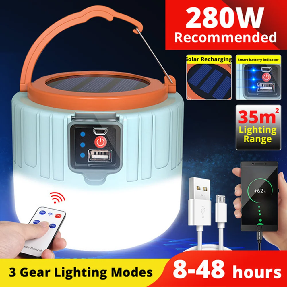 4IN1 18650 Battery Lithium 280W Solar Emergency Charging Super Bright Camping Multi-Function Mobile Phone Charging Treasure Bulb