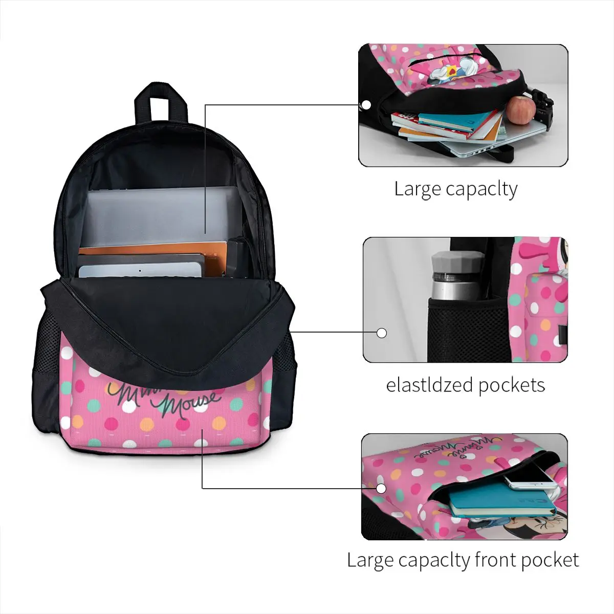 Sac à dos de dessin animé mignon Minnie Mouse pour femmes, sac d'école pour étudiants, sac à dos étanche pour ordinateur portable rose Mochila pour garçons et filles