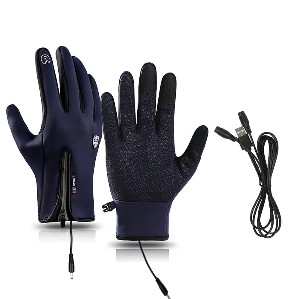 Polyester USB Heated Gloves Waterproof Reusable Rechargeable Gloves Non-Slip Adjustable Touchscreen Gloves& Mittens for Winter
