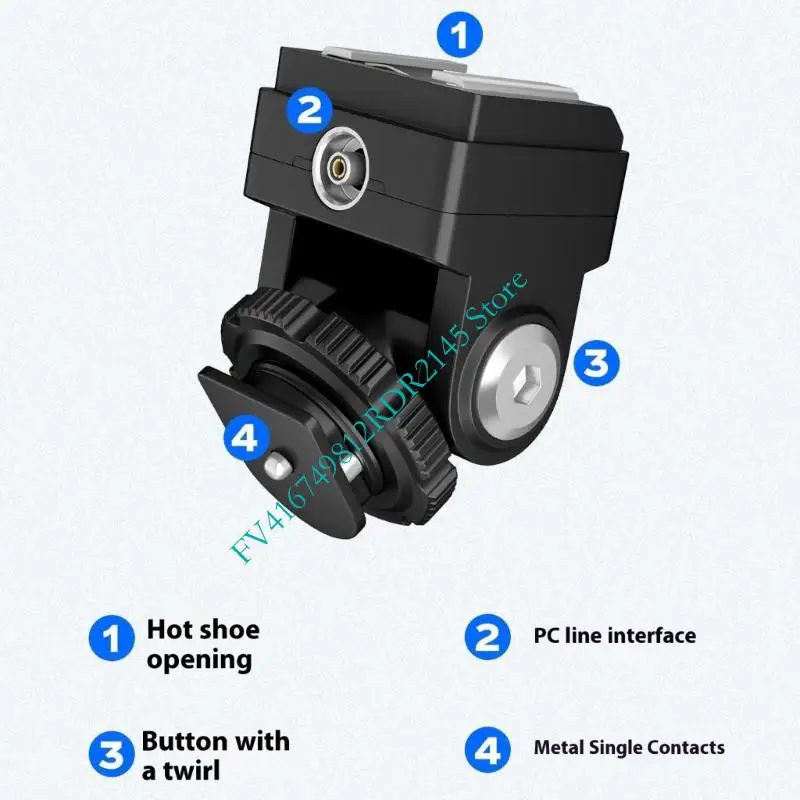 B2EF Metal Plastic Hot Shoe Adapter for Flash 180 Brotation PC Syncing Port