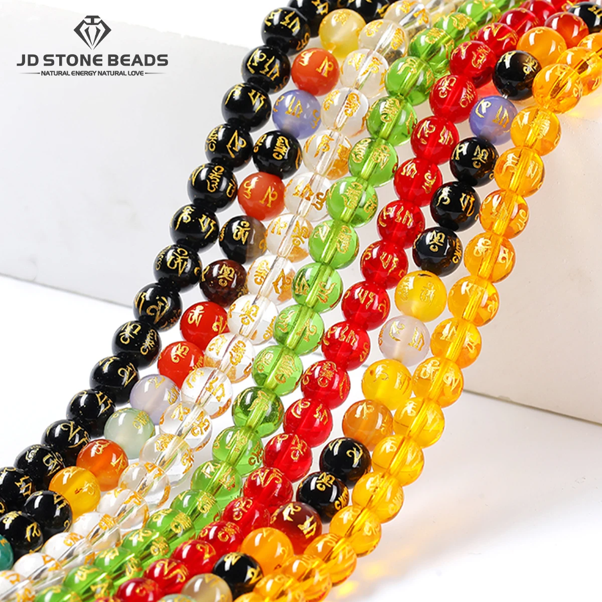 Synthetic Crystal Carved Buddhist Tibetan Six Words of Mantra Glass Beads For Jewelry Making Diy Bracelet Necklace Accessory