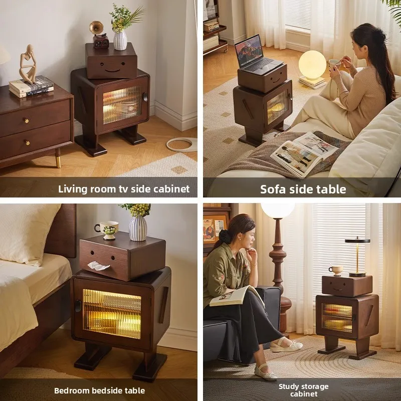 طاولة بجانب السرير من الخشب الصلب، خزانة بجانب السرير لغرفة النوم، طاولة بجانب السرير #4