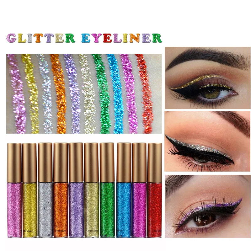 10 teile/los handa iyan Glitter glänzende flüssige Eyeliner Set Pailletten schimmern wasserdichte Diamant Eyeliner Lidschatten Make-up Kosmetik