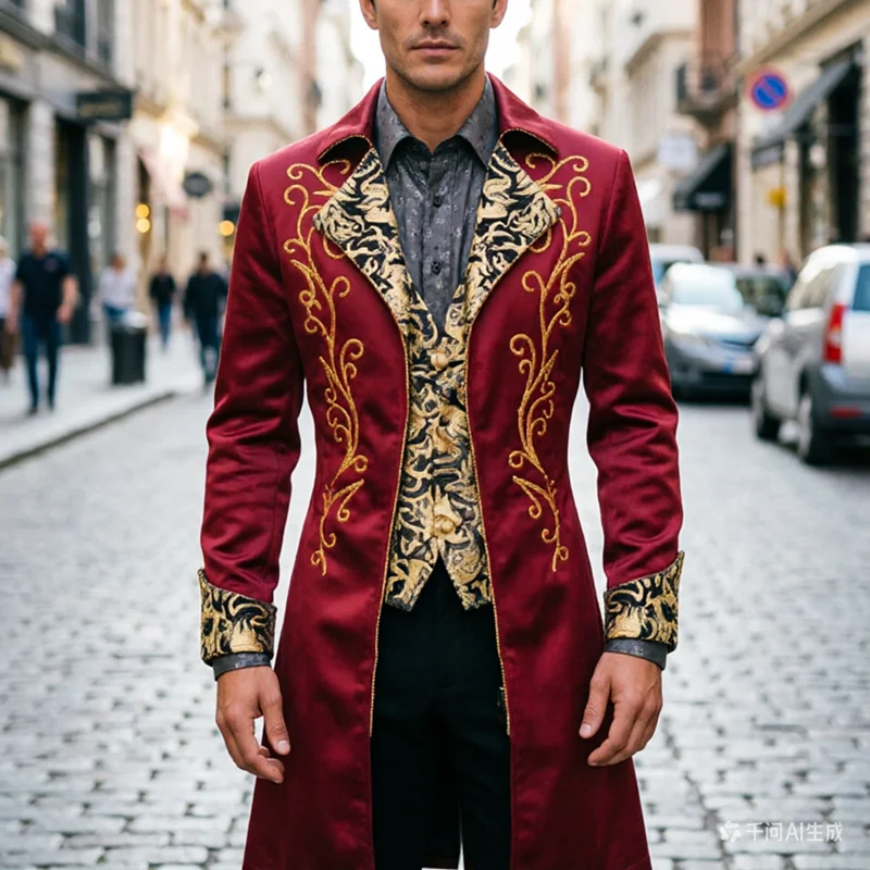 

Новое мужское роскошное жаккардовое пальто-смокинг с принтом и пэчворком, свободного кроя, модное, для Марди Гра, длинное, 2026 год