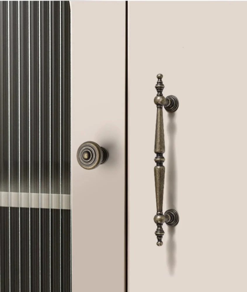 Poignée de porte en laiton antique rétro européen, bouton de cuisine, bronze argenté, armoire, planche à Chi, commode, armoire à chaussures, tache de café, 192mm, 5 po