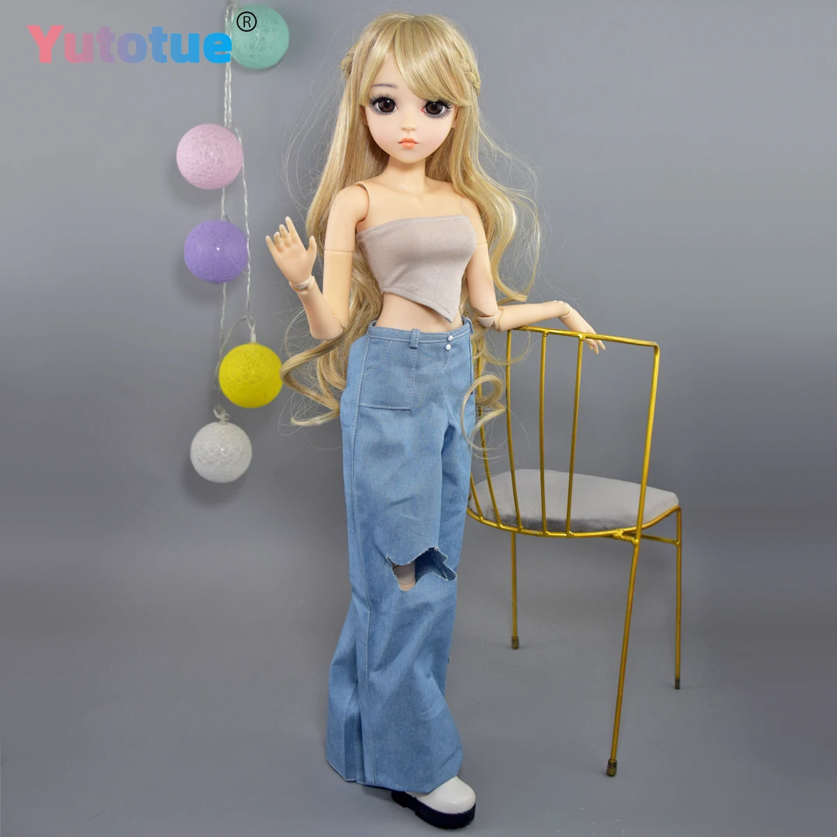 ตุ๊กตาแฟชั่นหญิง YUTOTUE สูง 60 ซม. พร้อมเสื้อกั๊ก กางเกง วิกผมหยิก เหมือนจริง ขนาด 1/3 ตุ๊กตา BJD