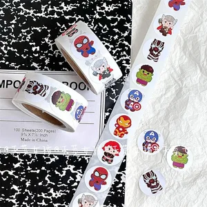 Avengers Roll Sticker for Children, Circular Alliance, Hulk, Steel, Iron Man, Kawaii Gift, Decorative Seal, MV, 500PCs, New 6 Main Sales Stickers Cute - №6