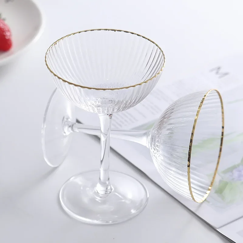 Crystal-riper champagne glass, dessert ice cream cup with gold rim, luxury, 1, 155ml