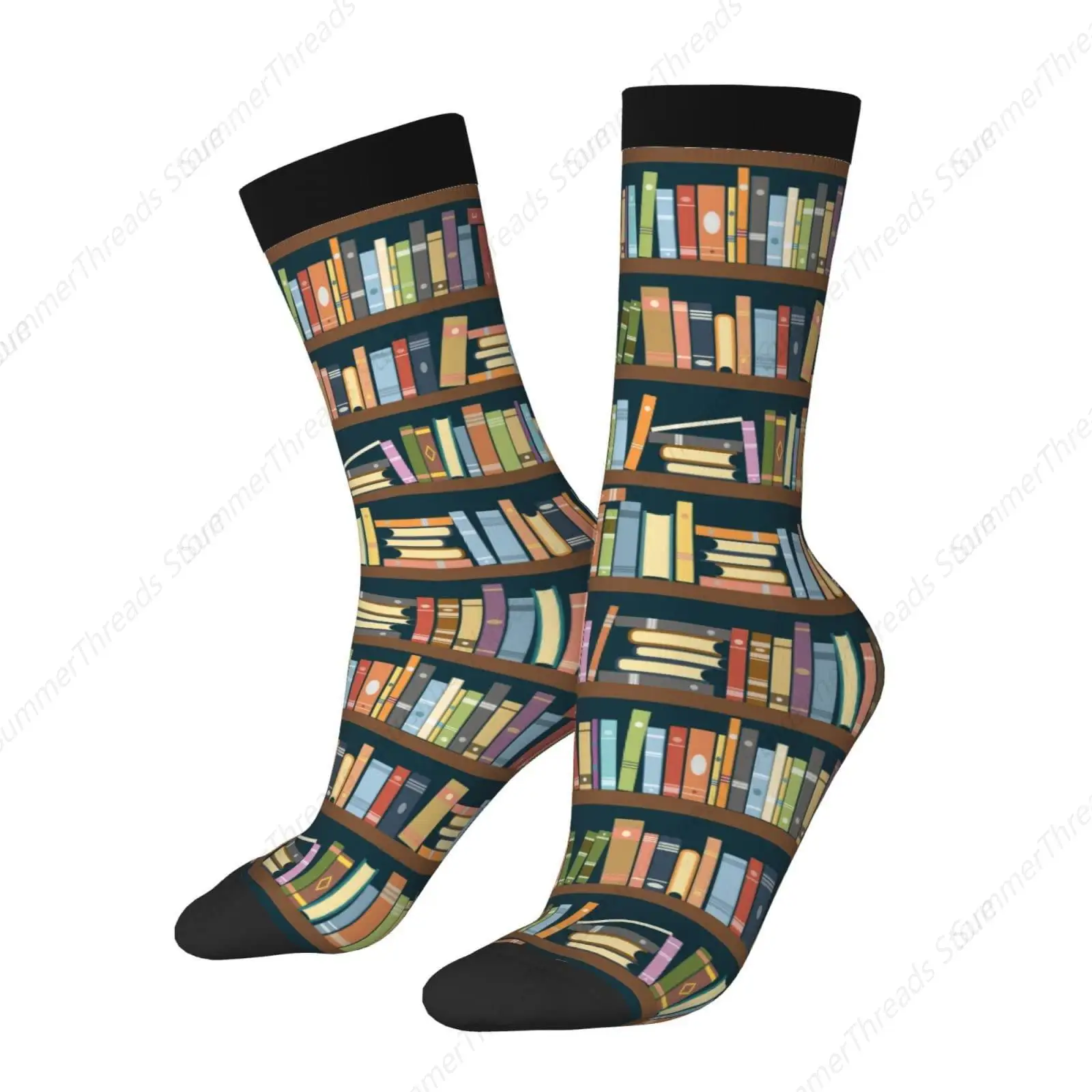 Bookshelves Funny Socks,Book Socks Funny Crazy Socks Gift for Boys/Girls Unisex Novelty Casual Crew Socks（15-16）