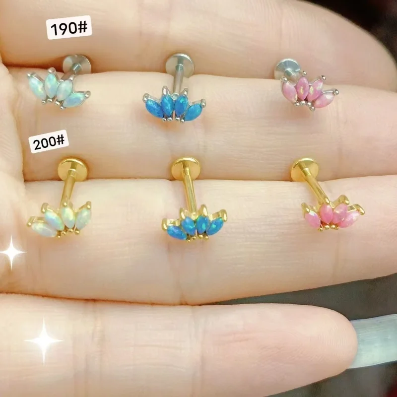 10pcs Surgical  Steel Opal Stone Labret Lip Ring Ear Helix Bar Cartilage Earring Tragus Studs16G