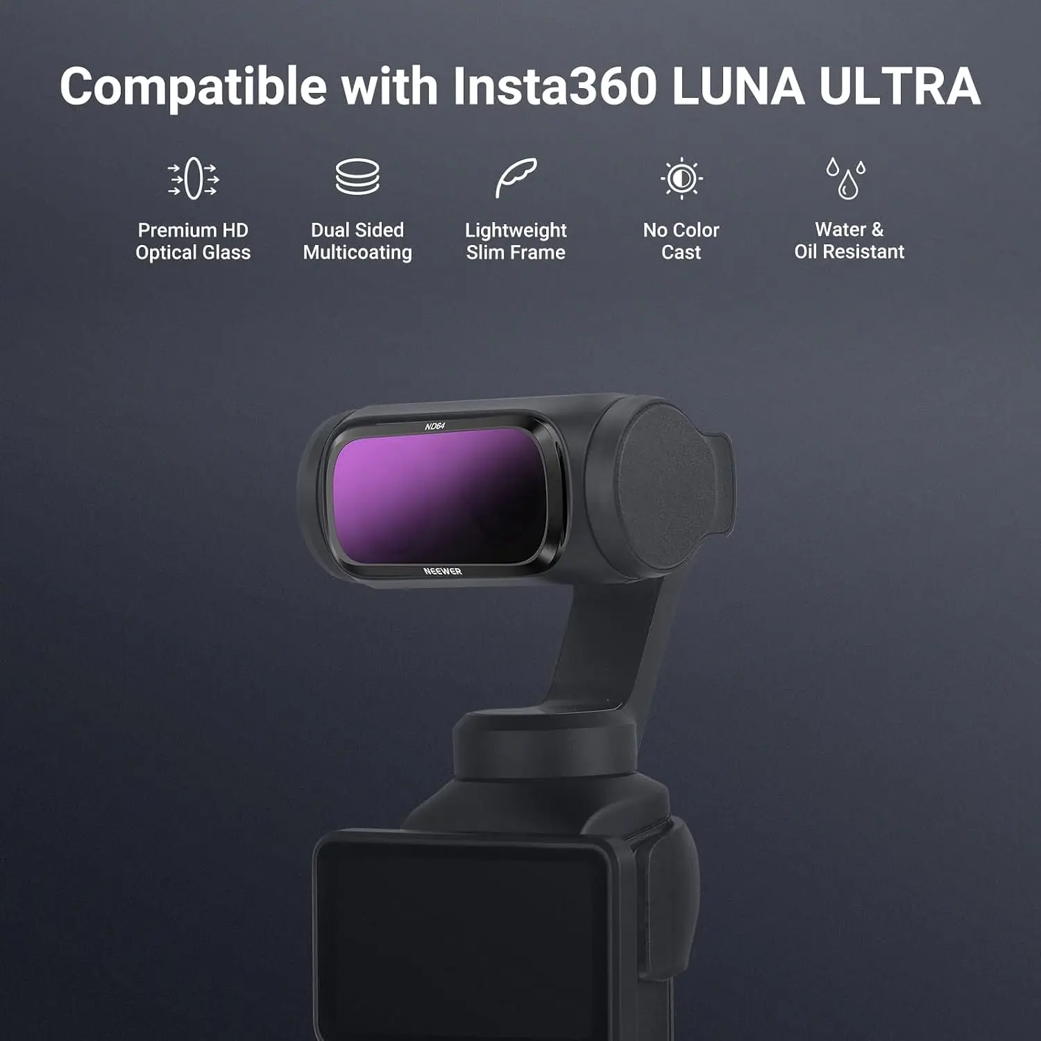 NEEWER ND-Filter-Set HD Neutraldichte-Filter Gimbal-Actionkamera-Objektivfilter Fotografie-Zubehör-Kit für Insta360 Luna Ultra – Detail 1