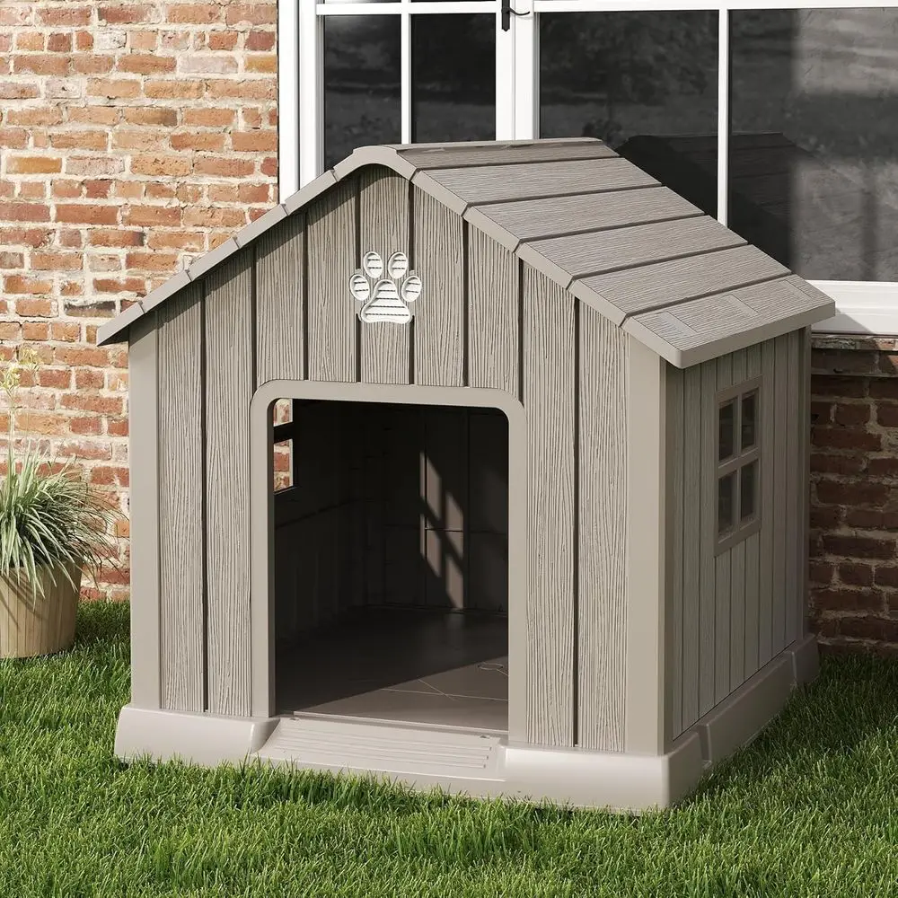

Ventilated Waterproof Dog Kennel with Elevated Floor, Indoor/Outdoor Use, Easy Clean for Small to Medium Dogs (Grey)