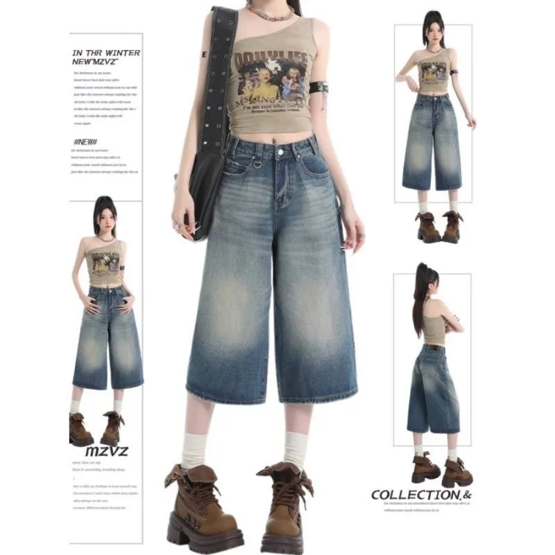 

Y2K High Waist Wide Leg Denim Bermuda Shorts Women Korean Style Loose Straight A-Line Knee Length Vintage Streetwear Casual