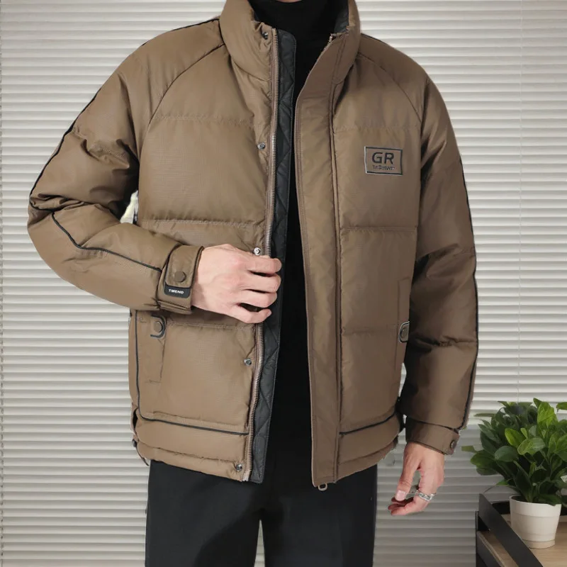 Men\'s Down Jacket Winter 2024 Trendy Brand Handsome High-end Thick Color Blocked Stand Up Collar Clothes  White duck donw Jacket