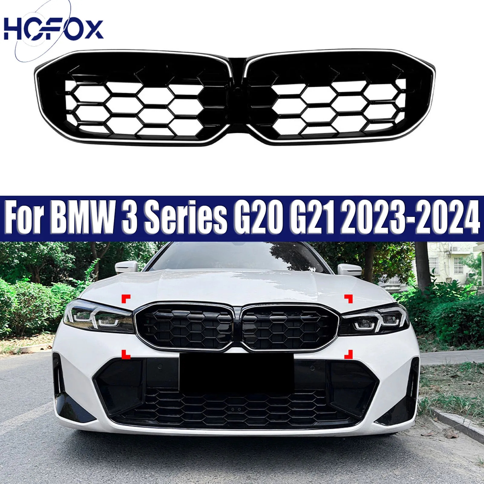 

Gloss Black Front Bumper Kidney Grill Grille For BMW 3 Series G20 G21 2023-2024