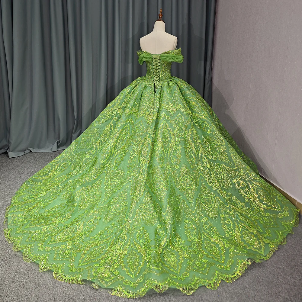 Jancember Green Quinceanera Dresses Ball Gown Off The Shoulder Tulle Appliques Mexican Sweet vestido de 15 años DY6727