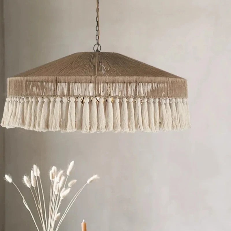 Japanese Retro Hemp Rope Tassel Pendant Lamp Creative Bedroom Restaurant Living Room Study Teahouse Chandelier Lighting Fixtures