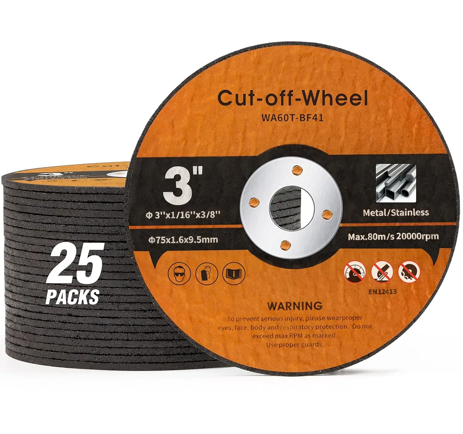 

25 PCS 3" Cut Off Wheels for Metal & Stainless Steel, 3x1/16x3/8" Cutting Discs for Angle Grinder, Die Grinder, Air Tool