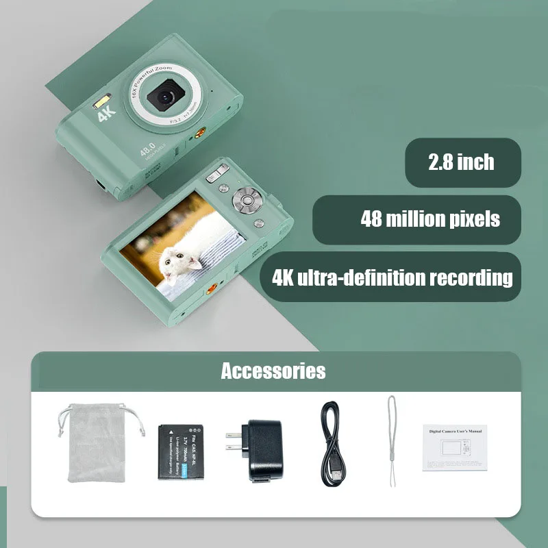 Kamera Digital Hd 48 Juta Piksel Baru Kamera Mini Perekam Pemotretan 4K Layar 2.8 Inci Kamera Zoom 16X dengan Kamera Mini Tali