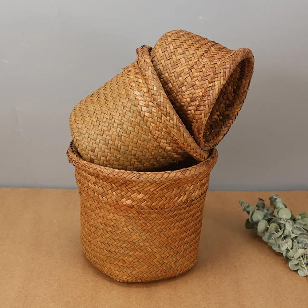 

Natural Woven Trash Can Xl Round Shape Seagrass Storage Basket Kitchen Bathroom Waste Container