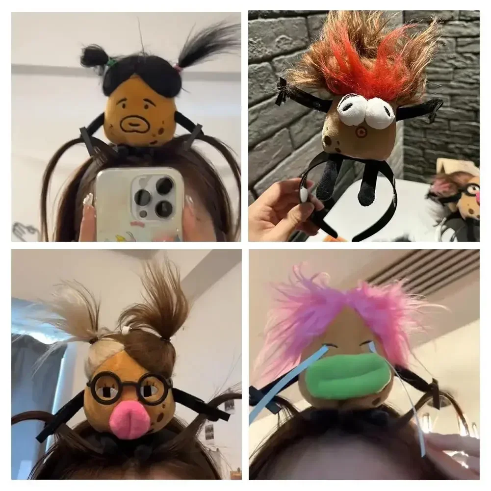 Divertida diadema de muñeca de dibujos animados, aro de pelo de felpa, aros para el pelo para mujer, accesorios bonitos para el cabello para niñas