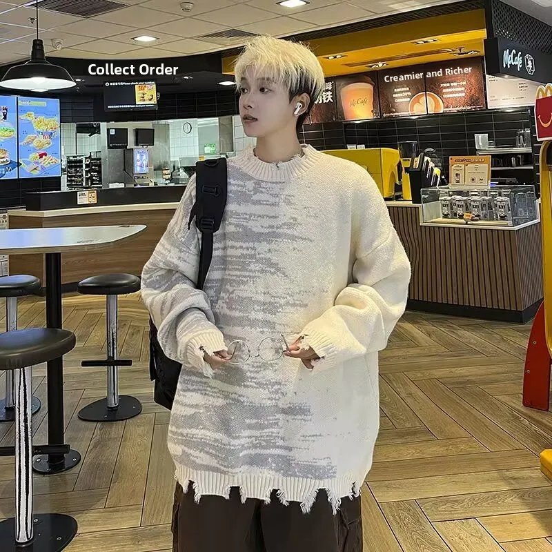 

aduated Color Knitted Sweater Men's Casual round Ne Base irt Lazy Sle Autumn Winter Faionable Loose Polyester Fiber