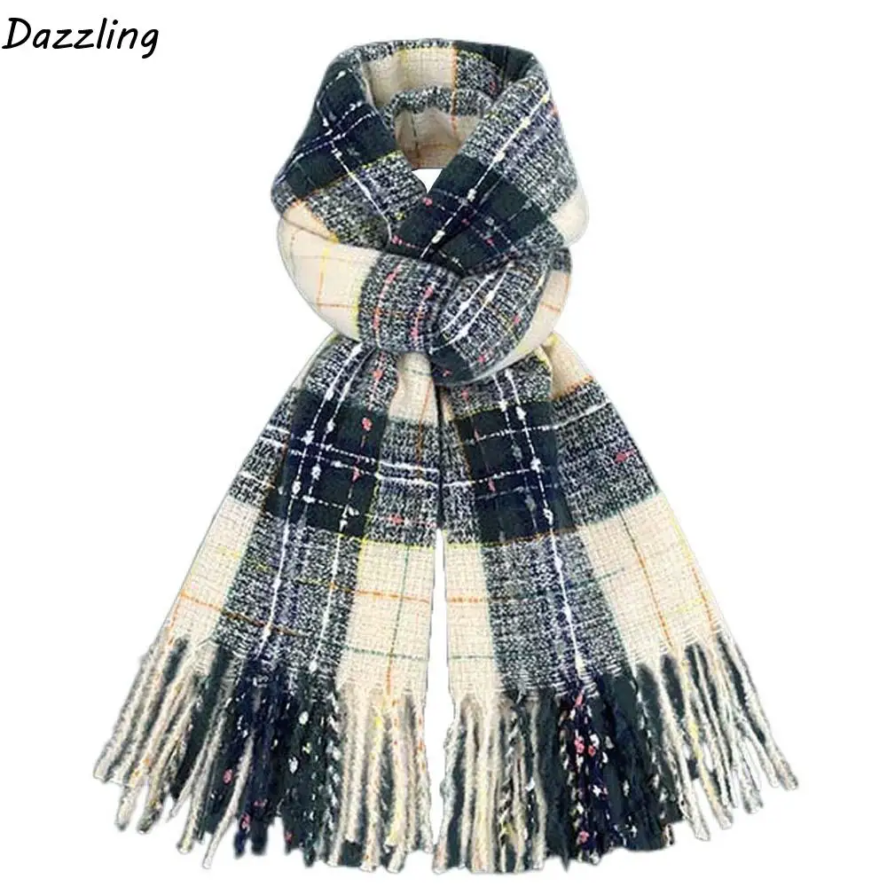 

Soft Soft Plaid Knitted Scarf Classic Korean Style Long Tassel Neckscarf Solid Color Cold-proof Women Thickened Scarf New Year