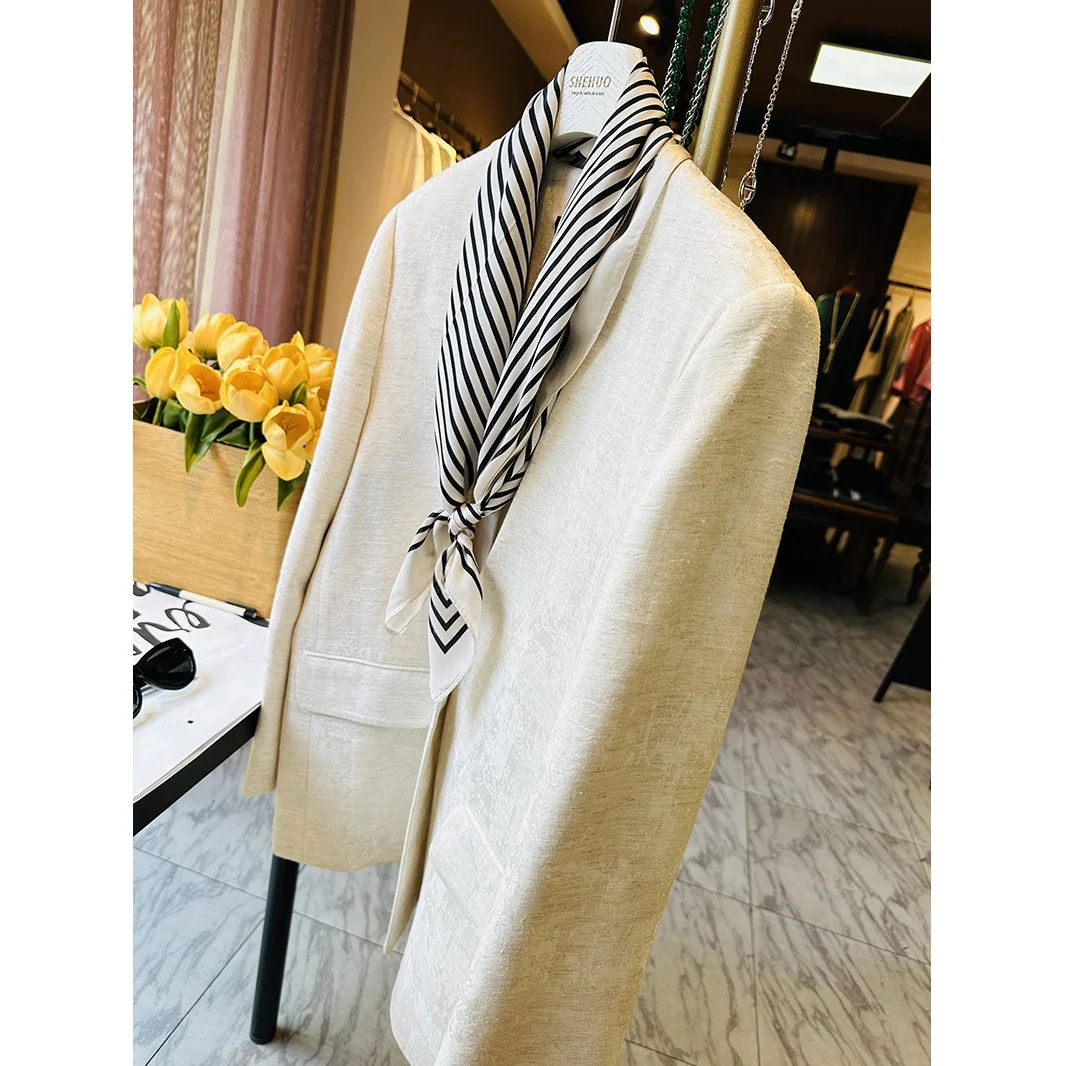 

Шелковый шарф Ele Busin Sle с V-образным вырезом, повседневный, с цветочной вышивкой, однотонный, стандартной длины, весенняя мода