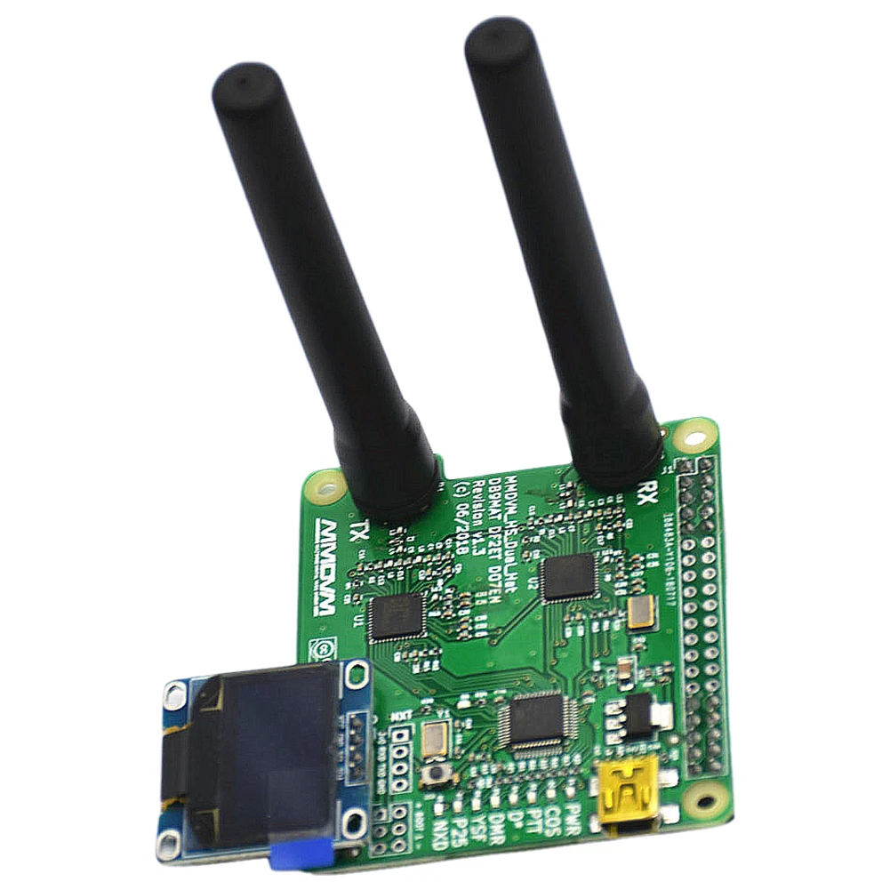 V1.3 MMDVM-HS-Dual Hat Duplex Hotspot P25 DMR YSF MMDVM Duplex Hotspot Module Dual Hat Support UHF VHF for Raspberry Pi